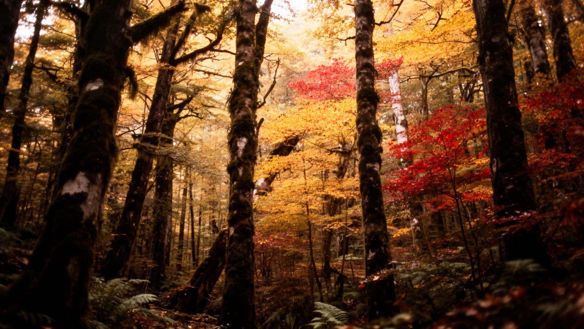 Bosque nativo del sur de Chile en otoño
